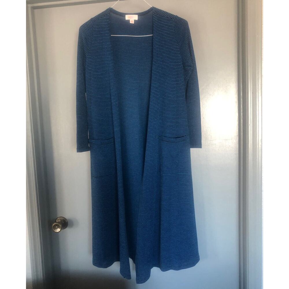 Duster Cardigan Sweater Size XS Blue Striped Long Open Front Long Sleeves